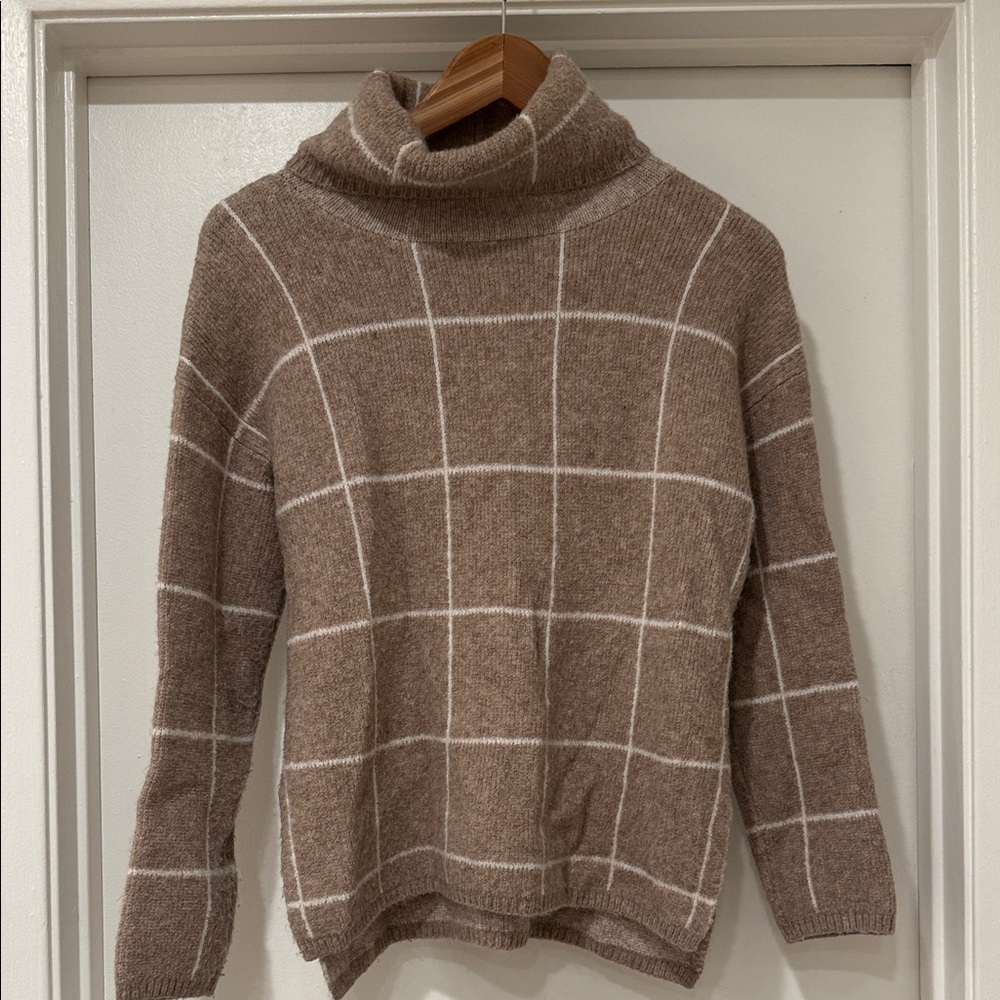 Madewell Heather Driftwood Windowpane Turtleneck Sweater Sz XS - Picture 2 of 10